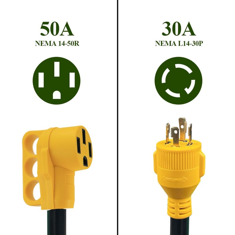 Malxs Generator to RV Adapter 30 Amp to 50 Amp,NEMA L14-30P to 14-50R 4 Prong 30 Amp to 50 Amp Power Adapter 12 Inch,30A Generator Male Plug to 50A RV Camper Female Connector,Load Up to 30 Amp 250V - Image 2