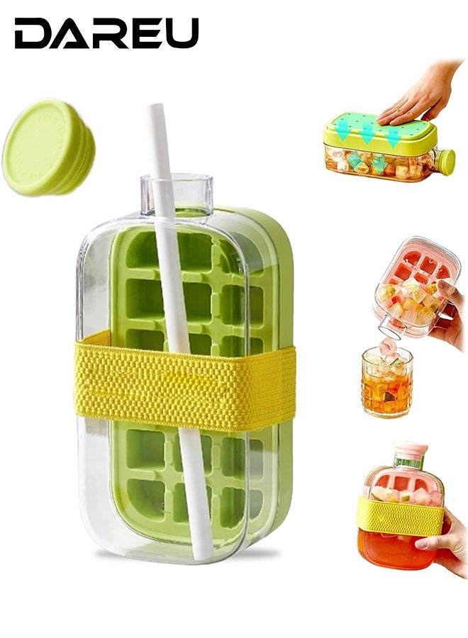 DAREU 2‑in‑1 Touch‑Free Ice Cube Water Bottle with Straw – 800 ml Leak‑Proof Portable Ice Tray Bottle with Silicone Seal, Perfect for Home, Office, Outdoor, Travel (Green)  - Image 1