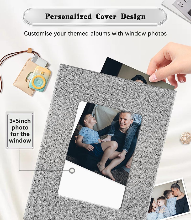 Ejblfe Photo Album 4x6,Linen Cover Slide-in Photo Album Book Can Holds 100 4x6 Photos with 50 Black Sheets for Family,Wedding,Baby and Holiday Pictures (Gray) - Image 2