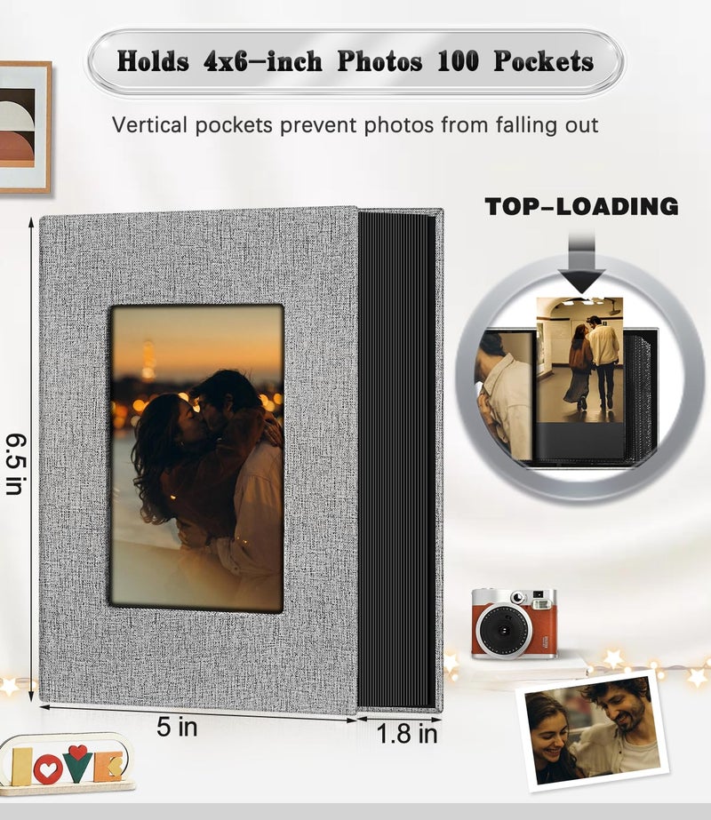 Ejblfe Photo Album 4x6,Linen Cover Slide-in Photo Album Book Can Holds 100 4x6 Photos with 50 Black Sheets for Family,Wedding,Baby and Holiday Pictures (Gray) - Image 3
