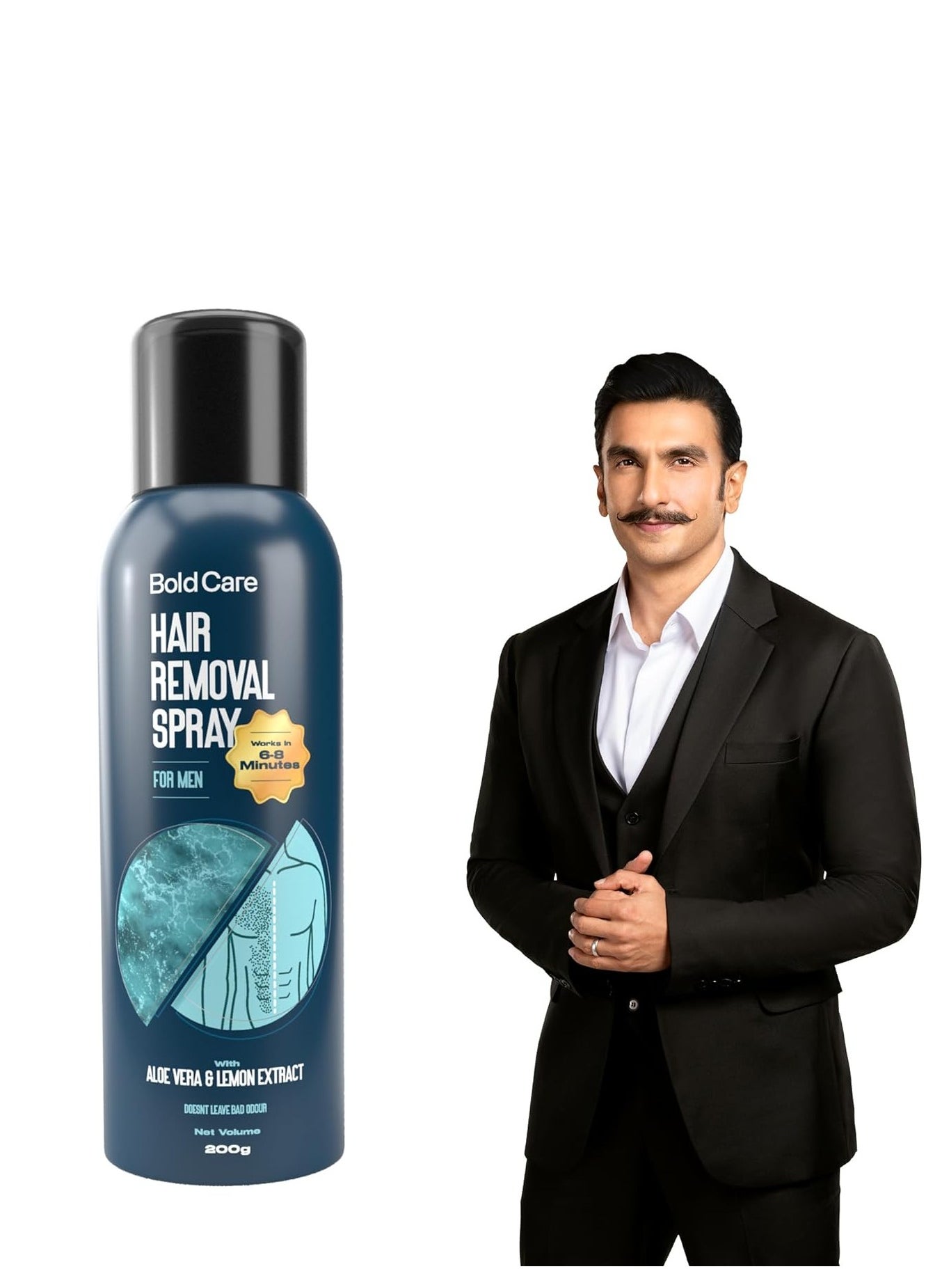 Hair Removal spray for men 200 ml - Fast & Painless Body Hair Removal Spray for Smooth Back, Chest, Legs, Arms, underarms with Aloe Vera & Lemon Extract - 1 Pack 