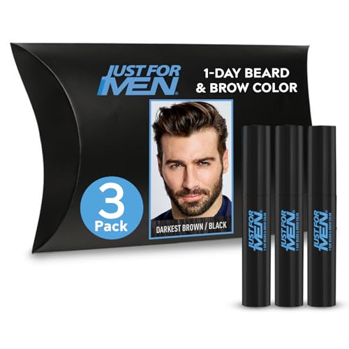 Just for Men 1Day Beard Brow Color Temporary Color for Beard and Eyebrows For a Fuller WellDefined Look Up to 30 Applications Darkest BrownBlack Ships in EcoFriendly Packaging Pack of 3 - Image 1