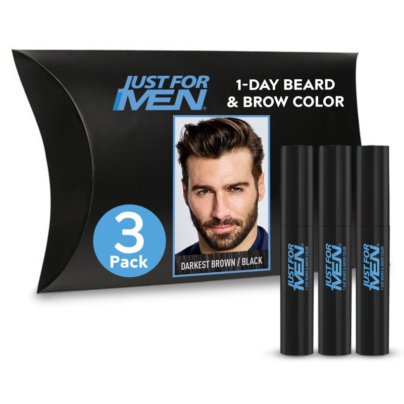 Just for Men 1Day Beard Brow Color Temporary Color for Beard and Eyebrows For a Fuller WellDefined Look Up to 30 Applications Darkest BrownBlack Ships in EcoFriendly Packaging Pack of 3 - Image 2