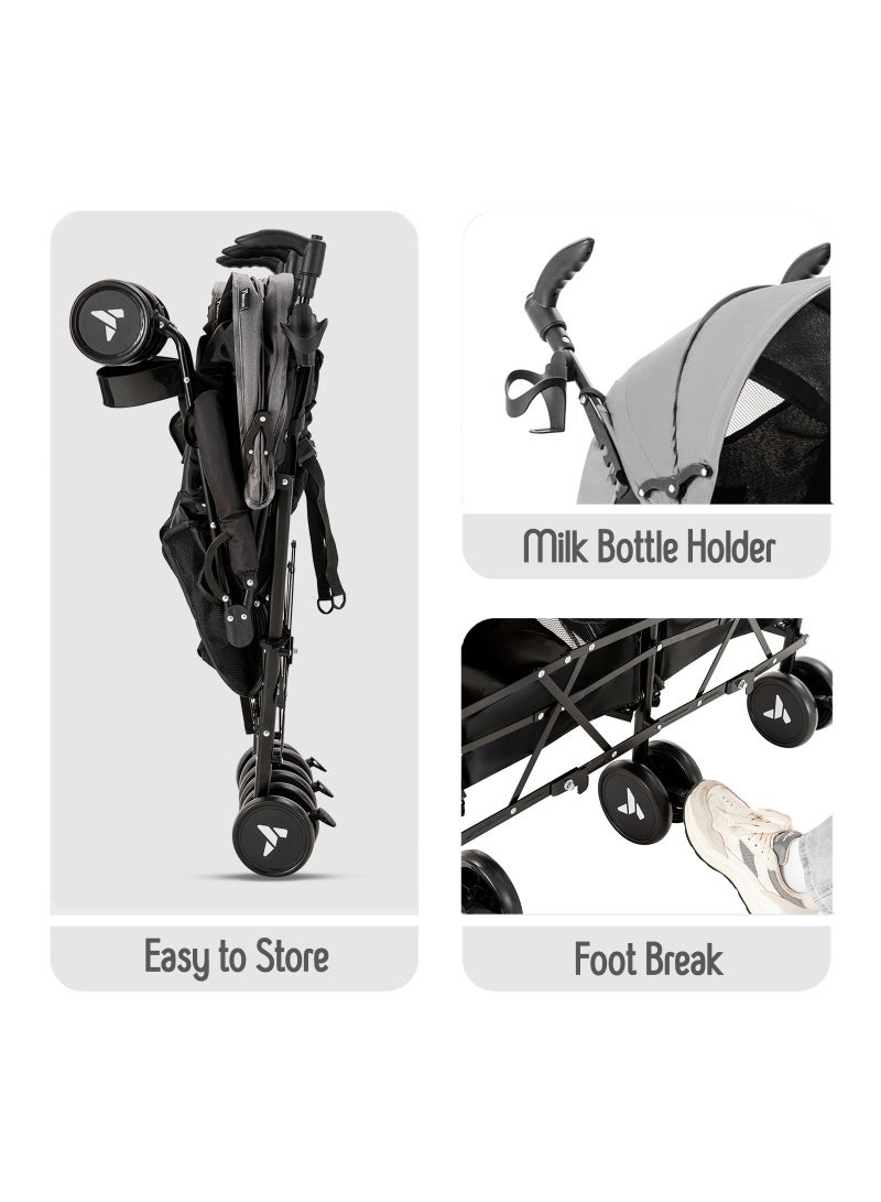 TEKNUM Baby Twin Stroller Fellow With Lightweight And Foldable - Grey  - Image 4
