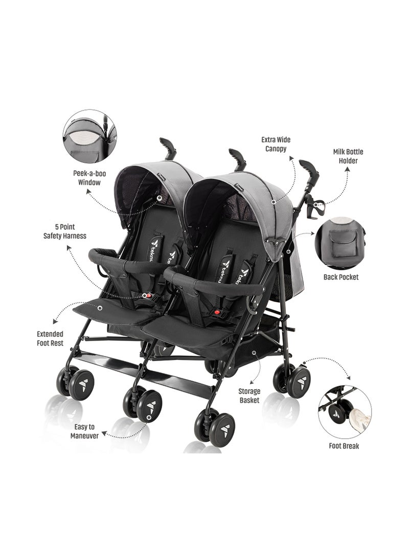 TEKNUM Baby Twin Stroller Fellow With Lightweight And Foldable - Grey  - Image 2