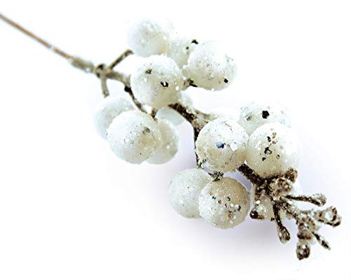 OLYPHAN Winter Berry Picks/White Holiday Berries Pick/Decorative Christmas Artificial Berry Stems for Wreaths, Garland, Crafts DIY Ornaments/Xmas Decor Craft/Set 8 Glitter Sprays Artificial Snow - Image 3