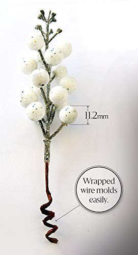 OLYPHAN Winter Berry Picks/White Holiday Berries Pick/Decorative Christmas Artificial Berry Stems for Wreaths, Garland, Crafts DIY Ornaments/Xmas Decor Craft/Set 8 Glitter Sprays Artificial Snow - Image 5