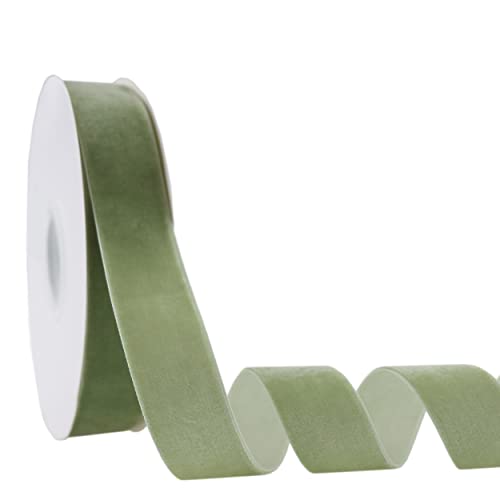 DINDOSAL Sage Green Velvet Ribbon 1 Inch Single Face Velvet Sage Green Christmas Ribbon for Tree Decorations Gift Wrapping Hair Bows Choker Wedding Cafts Bouquets Baby Shower  10 Yards