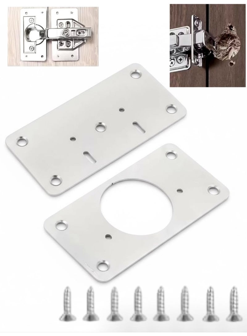 This one-pair hinge repair kit consists of a metal plate and screws for repairing hinges on furniture cabinet doors or kitchen cabinet doors. It repairs and secures loose, damaged, or damaged hinges, tightening them for a stronger and more stable fit. Installation is quick and easy, requiring only a screwdriver or electric drill to cover the damaged area. The two metal plates are designed with multiple holes to accommodate most hinge types on the market. Suitable for use on various types of furniture, whether wood or aluminum, such as kitchen cabinets, wardrobes, tables, beds, and shelves. This kit provides an effective and economical solution for extending the life of your furniture without the need to replace the entire door or hinge; simply use these two pieces. - Image 1