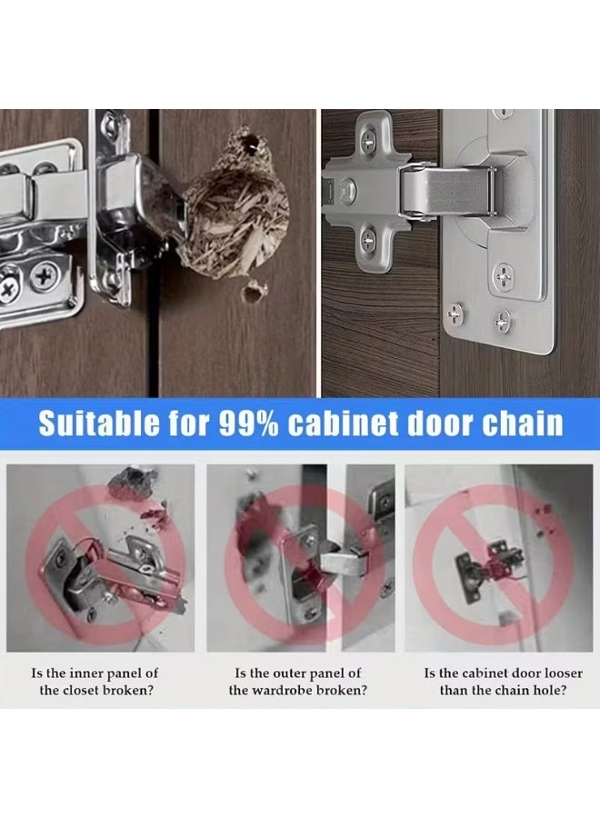This one-pair hinge repair kit consists of a metal plate and screws for repairing hinges on furniture cabinet doors or kitchen cabinet doors. It repairs and secures loose, damaged, or damaged hinges, tightening them for a stronger and more stable fit. Installation is quick and easy, requiring only a screwdriver or electric drill to cover the damaged area. The two metal plates are designed with multiple holes to accommodate most hinge types on the market. Suitable for use on various types of furniture, whether wood or aluminum, such as kitchen cabinets, wardrobes, tables, beds, and shelves. This kit provides an effective and economical solution for extending the life of your furniture without the need to replace the entire door or hinge; simply use these two pieces. - Image 2