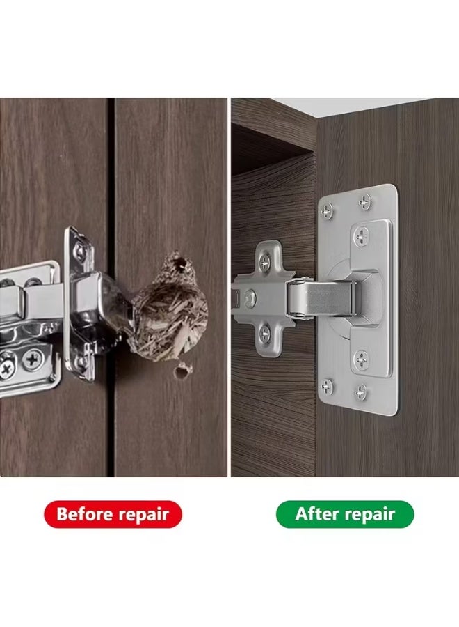This one-pair hinge repair kit consists of a metal plate and screws for repairing hinges on furniture cabinet doors or kitchen cabinet doors. It repairs and secures loose, damaged, or damaged hinges, tightening them for a stronger and more stable fit. Installation is quick and easy, requiring only a screwdriver or electric drill to cover the damaged area. The two metal plates are designed with multiple holes to accommodate most hinge types on the market. Suitable for use on various types of furniture, whether wood or aluminum, such as kitchen cabinets, wardrobes, tables, beds, and shelves. This kit provides an effective and economical solution for extending the life of your furniture without the need to replace the entire door or hinge; simply use these two pieces. - Image 4