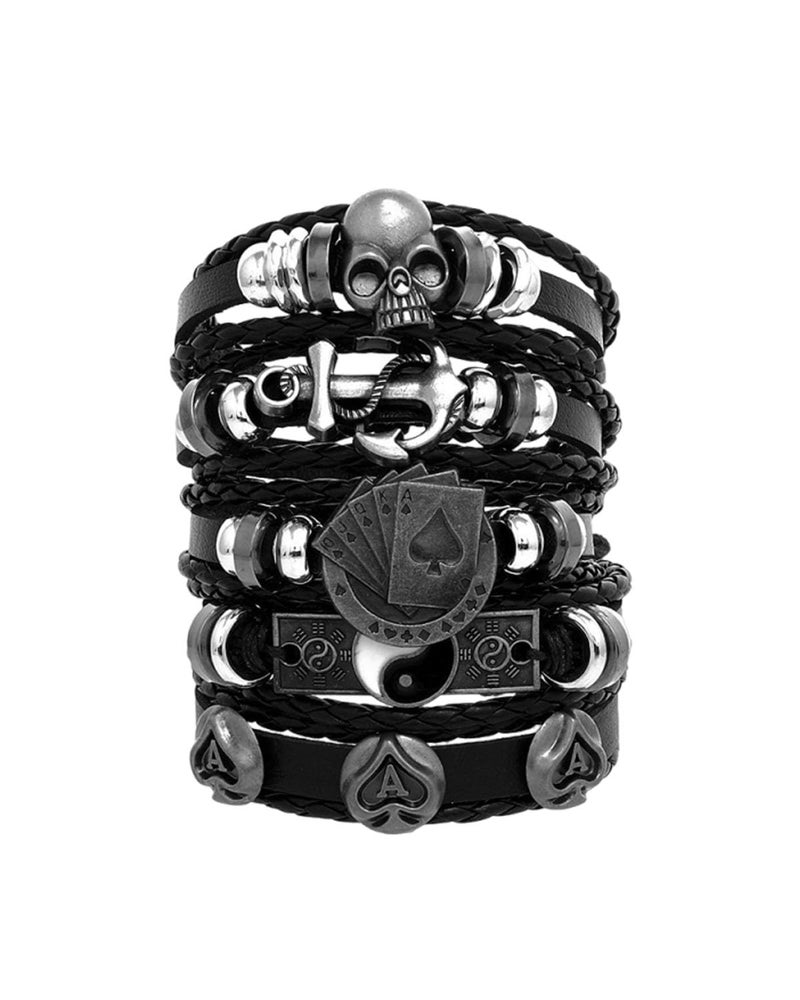 KalamkariX Punk Bracelet Set, Black Leather Hand Bands for Men and Women, Adjustable Wristbands for Punk Music Lovers, Gothic Style, Rock Climbing, Motorcycle Riding, Gift Giving - Image 1