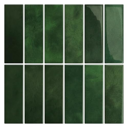 Crystiles Dark Green Peel and Stick Backsplach Tile, 12"x12" Back Splash Stick on Tiles for Kitchen, Bathroom, 10 Sheets - Image 1