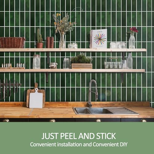 Crystiles Dark Green Peel and Stick Backsplach Tile, 12"x12" Back Splash Stick on Tiles for Kitchen, Bathroom, 10 Sheets - Image 3