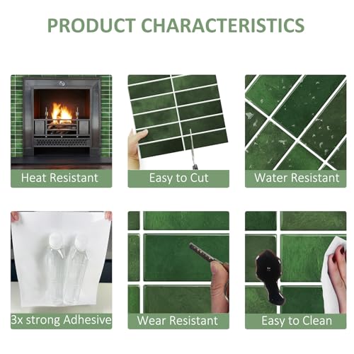 Crystiles Dark Green Peel and Stick Backsplach Tile, 12"x12" Back Splash Stick on Tiles for Kitchen, Bathroom, 10 Sheets - Image 5