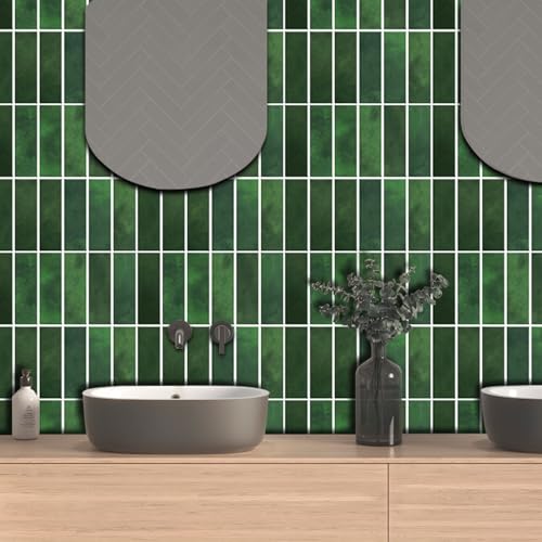 Crystiles Dark Green Peel and Stick Backsplach Tile, 12"x12" Back Splash Stick on Tiles for Kitchen, Bathroom, 10 Sheets - Image 4