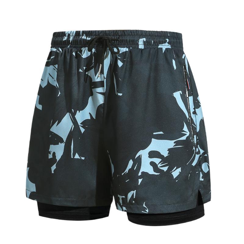 Men's Double-Layer Anti-Embarrassment Five-Point Swimming Shorts Professional Beach Swimwear - Image 1