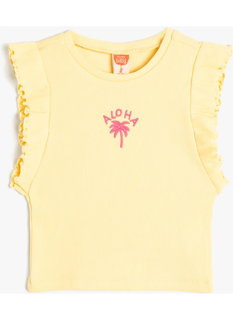 KOTON Undershirt Frilly Embroidered Cotton Crew Neck Sleeveless