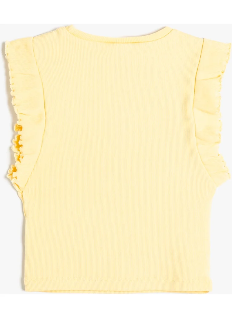 KOTON Undershirt Frilly Embroidered Cotton Crew Neck Sleeveless