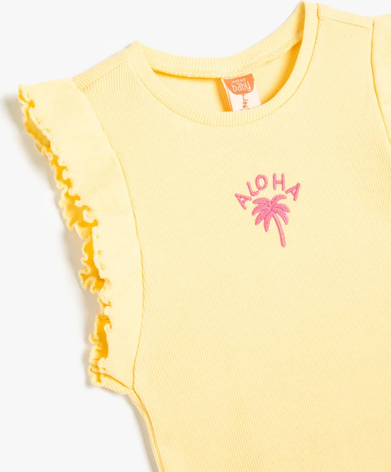 كوتون Undershirt Frilly Embroidered Cotton Crew Neck Sleeveless