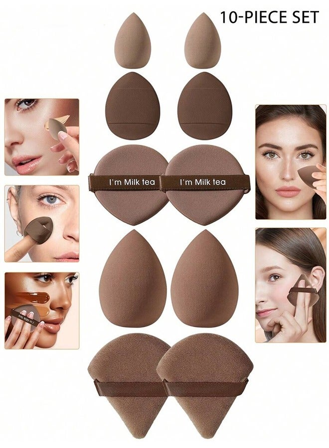 Generic 10-Piece Makeup Sponge Set - Mini Blender Sponges for Liquid, Cream, and Powder Makeup (Brown)  - Image 1