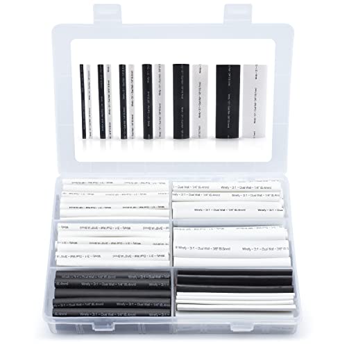 Wirefy Heat Shrink Tubing Kit 130 PCS - 3:1 Ratio Adhesive Lined, Wire Shrink Wrap Tubing - Industrial Heat-Shrink Tubing - Black & White - Shrink Wrap Tubing | UL Listed - Image 1
