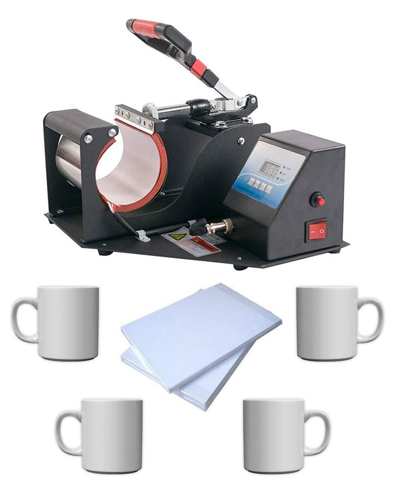 Crazy Sutra Inkly by Coffee Mug 4 Pieces, 100 Sublimation Papers, Professional Digital Display Sublimation Printing Machine Heat Transfer Press for Coffee Mug Cup (Black) - Image 1