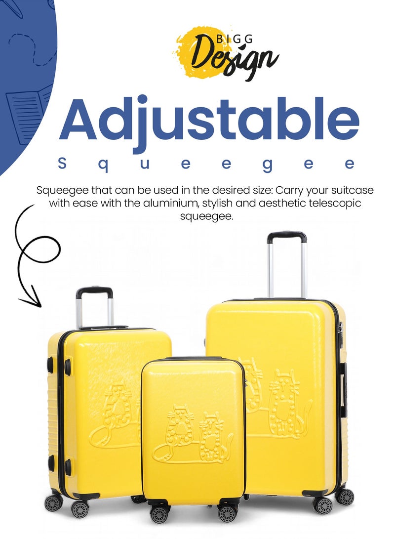 Biggdesign BiggDesign Cats Yellow Hand Luggage Suitcase - Travel Suitcase Small - Hardshell Suitcase with Caster Wheels - Travel Suitcases with Locking System - With 4 Wheels and Number Lock - 40l - Yellow - Image 4