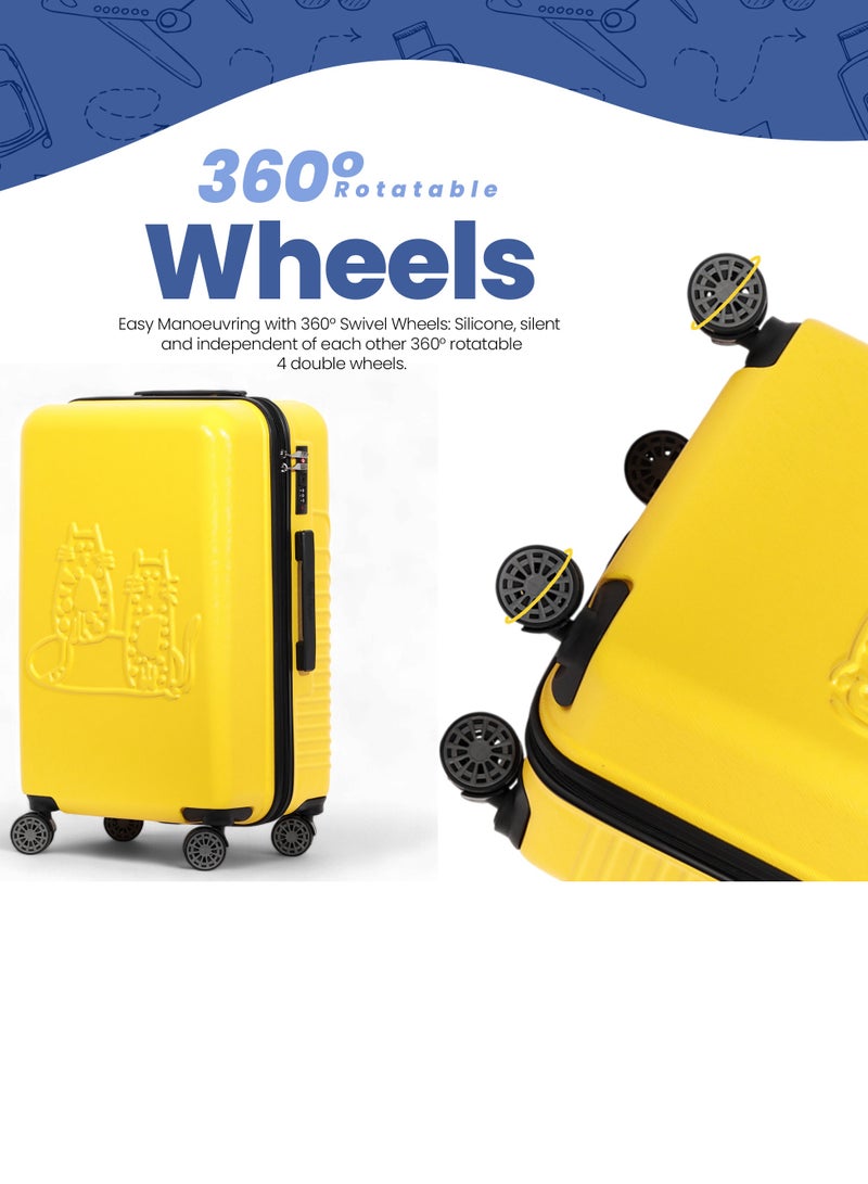 Biggdesign BiggDesign Cats Yellow Hand Luggage Suitcase - Travel Suitcase Small - Hardshell Suitcase with Caster Wheels - Travel Suitcases with Locking System - With 4 Wheels and Number Lock - 40l - Yellow - Image 5
