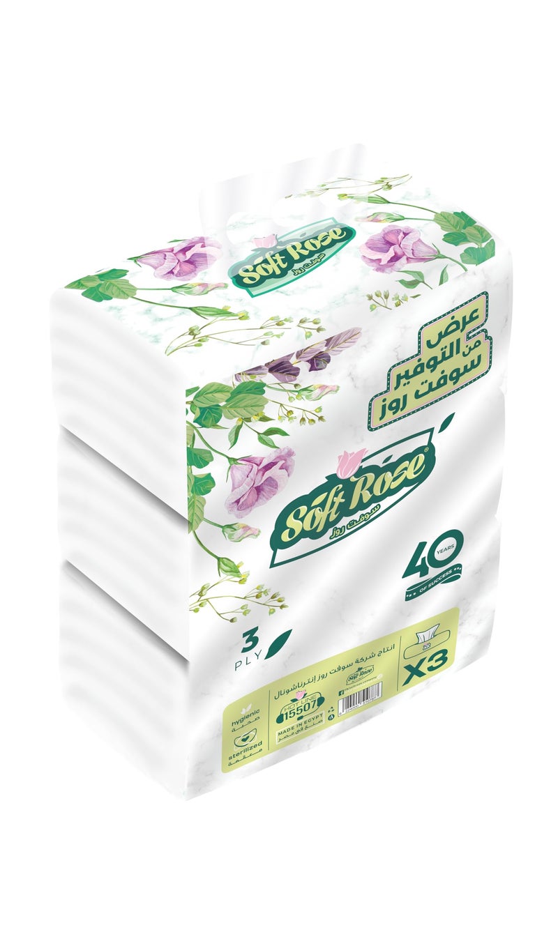 Soft Rose Jumbo Pack Large Soft 500 Tissues 3-Ply - Pack of 3 Absorbent Pull-Out Facial Tissue Packs for Home & Office