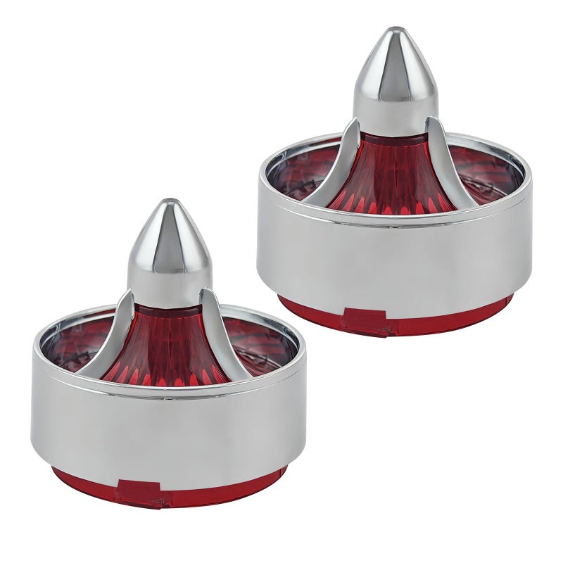 FATECIM 2 Turn Signal Light Covers Turbine Replacement Red Lenses Clip On for Softail Street Road Glide Fat Boy Sportster Dyna Deluxe Chrome Bezel