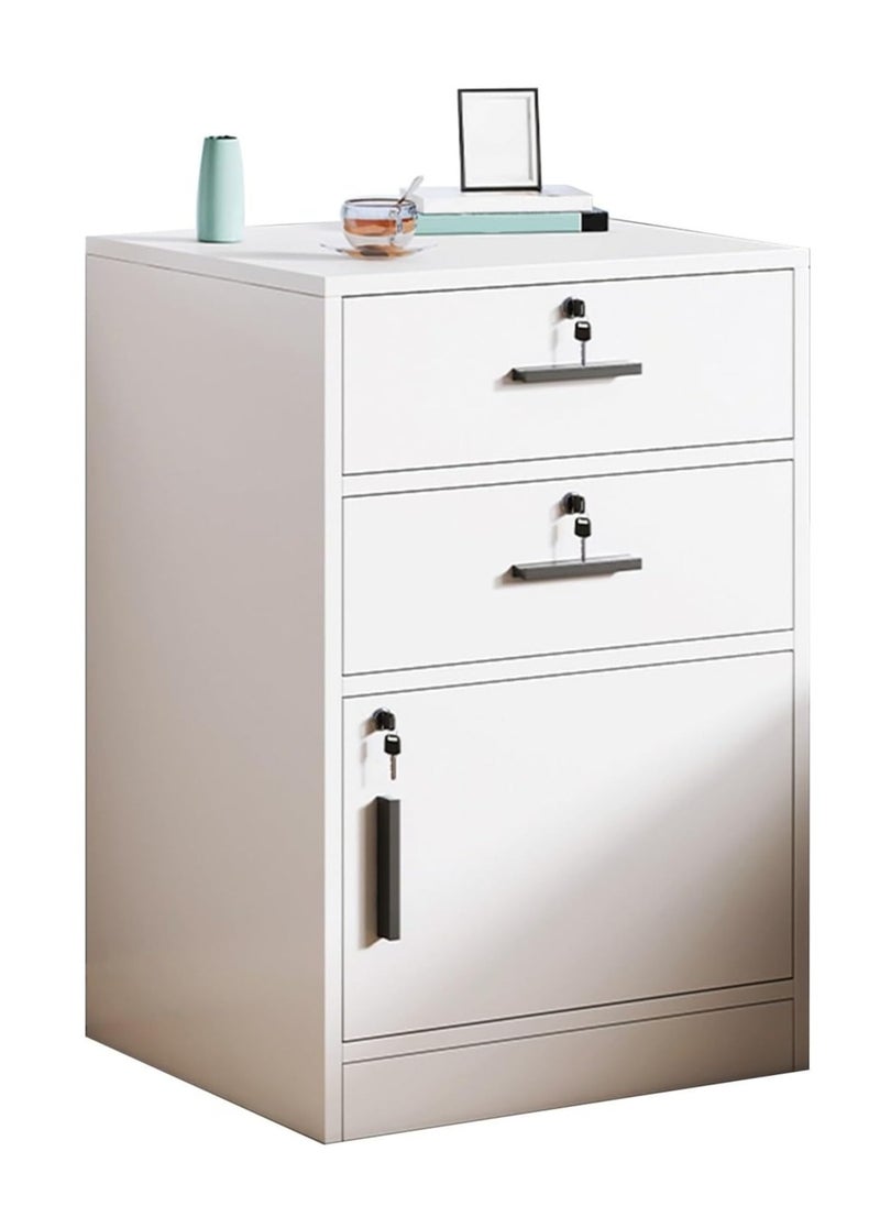 JOMILA - Movable Filing Cabinet with 2 Drawer and 1 Door Lockable Office Cabinet with Wheels in White Industrial Wood Two drawers - Image 1