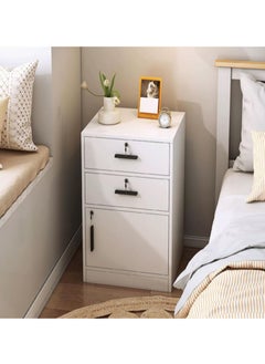 Movable Filing Cabinet with 2 Drawer and 1 Door Lockable Office Cabinet with Wheels in White Industrial Wood Two drawers