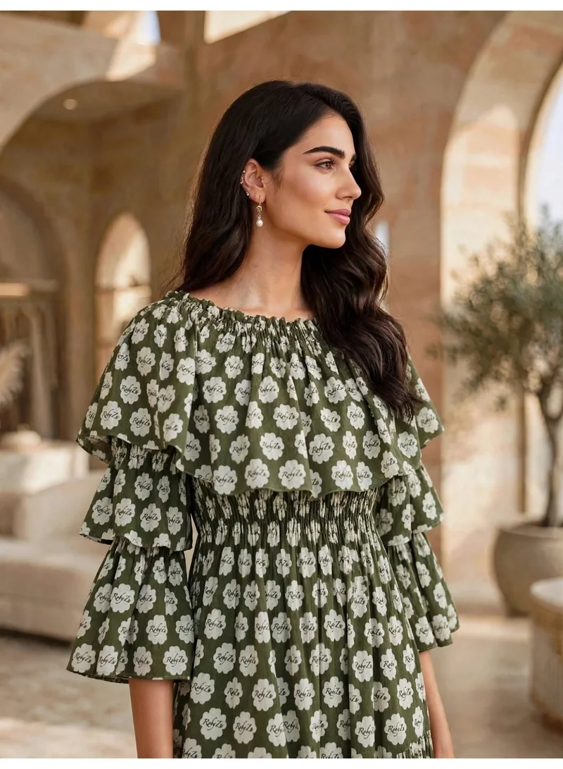 Ikkxa Premium Boho Floral Printed Ruffle Tiered Maxi Dress
