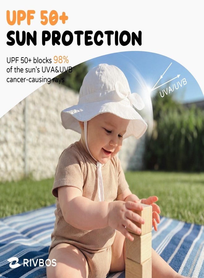 RIVBOS Toddler Sun Hat UPF 50+ Adjustable Summer Beach Wide Brim Kids Baby Bucket Hat for Boys Girls White S - Image 3
