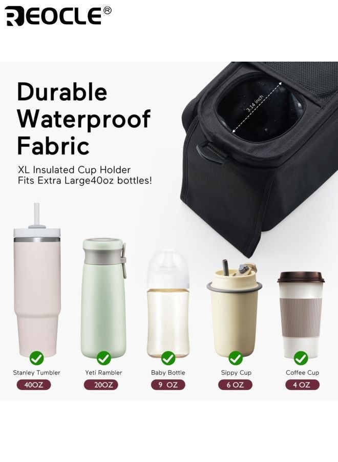 REOCLE Baby's Universal Stroller Organizer with Insulated Cup Holder and Detachable Phone Bag Multi Function Storage Caddy with Adjustable Strap for Baby Pet Stroller Use - Image 3