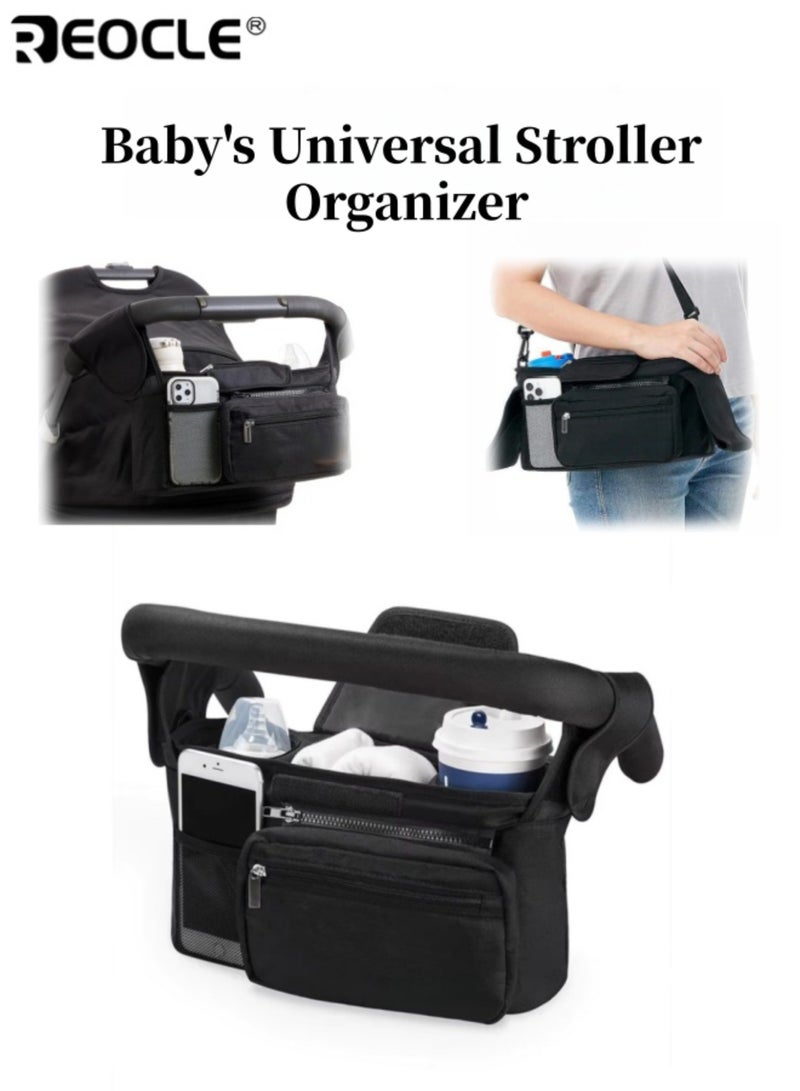 REOCLE Baby's Universal Stroller Organizer with Insulated Cup Holder and Detachable Phone Bag Multi Function Storage Caddy with Adjustable Strap for Baby Pet Stroller Use - Image 1