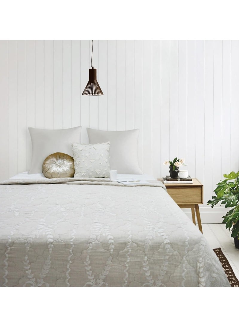 GOLD MANTIS Trellis Bow Gauze Quilt – 100% Cotton with Soft Polyester Filling – Stone Washed Lightweight Bedspread – F/Q Size 223 x 229 cm – Modern Boho Design - Image 2