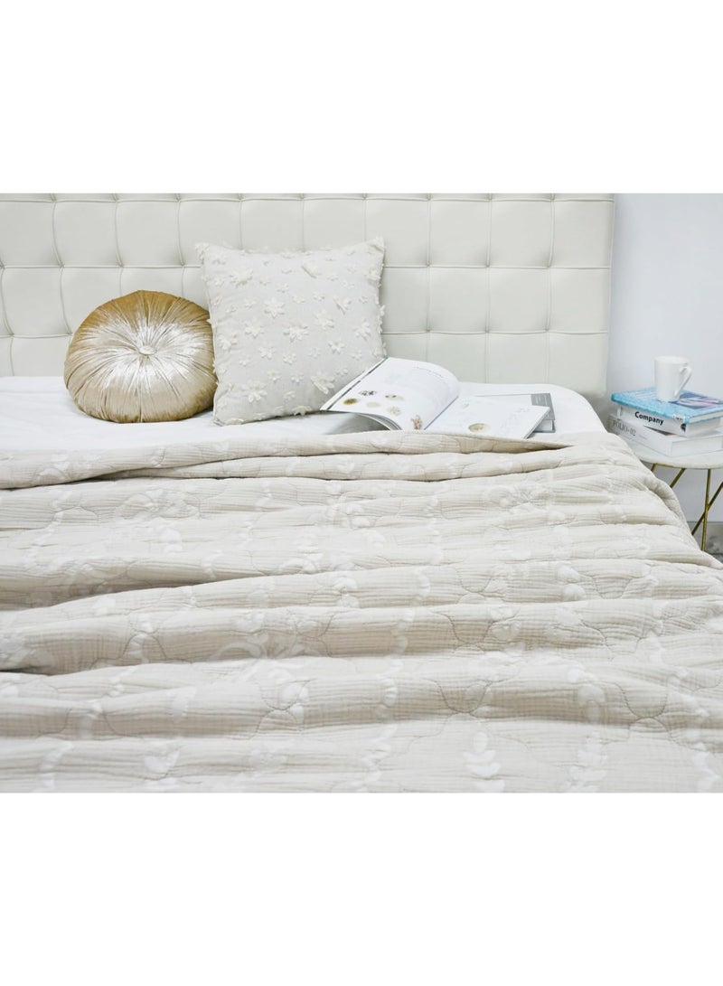 GOLD MANTIS Trellis Bow Gauze Quilt – 100% Cotton with Soft Polyester Filling – Stone Washed Lightweight Bedspread – F/Q Size 223 x 229 cm – Modern Boho Design - Image 3