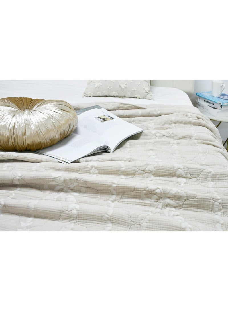 GOLD MANTIS Trellis Bow Gauze Quilt – 100% Cotton with Soft Polyester Filling – Stone Washed Lightweight Bedspread – F/Q Size 223 x 229 cm – Modern Boho Design - Image 4