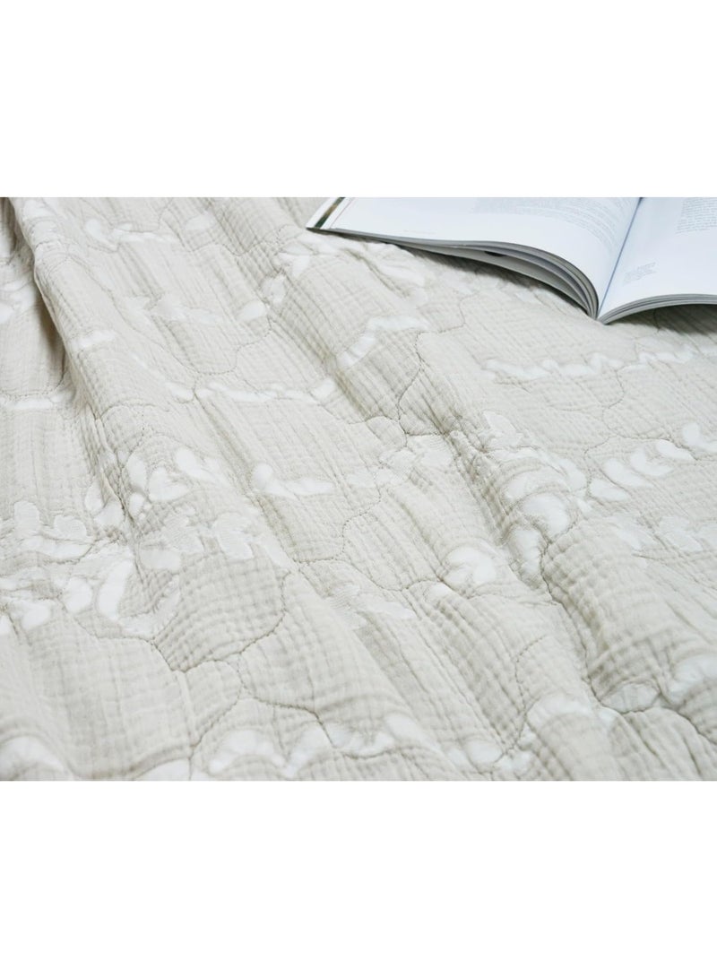 GOLD MANTIS Trellis Bow Gauze Quilt – 100% Cotton with Soft Polyester Filling – Stone Washed Lightweight Bedspread – F/Q Size 223 x 229 cm – Modern Boho Design - Image 5