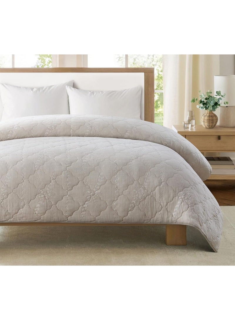 GOLD MANTIS Trellis Bow Gauze Quilt – 100% Cotton with Soft Polyester Filling – Stone Washed Lightweight Bedspread – F/Q Size 223 x 229 cm – Modern Boho Design - Image 1