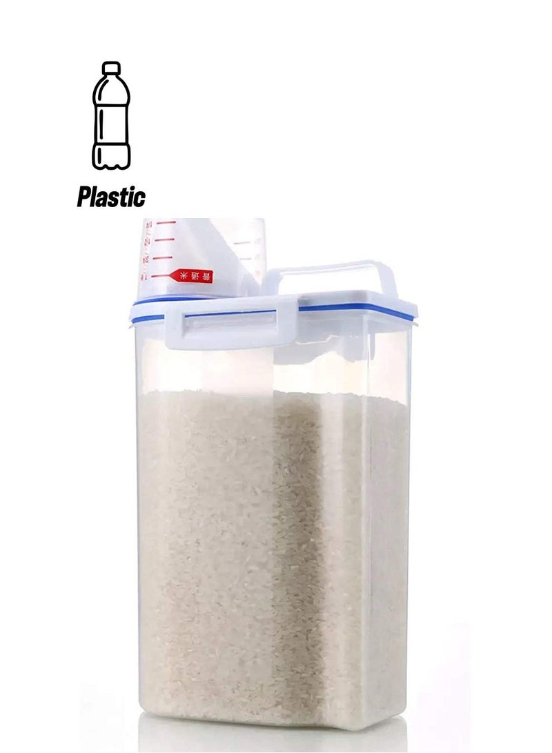 Rice and Cereal Storage Plastic Container with Pour Spout and Measuring Cup, Clear, 23.5 cm