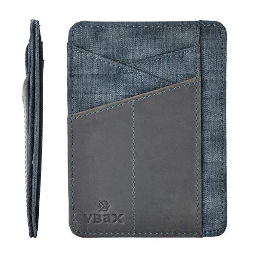 VBAX RFID Slim Wallet for Men Women, 8 Card Slot Leather Minimalist Front Pocket Credit Card Holders, Grey Canvas - Image 1