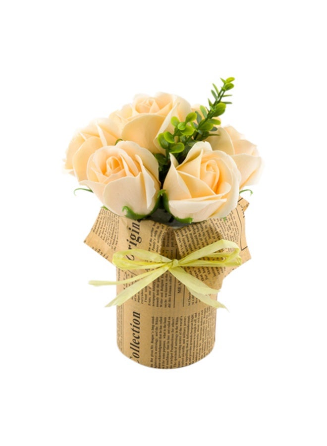 Restaurantware 4 x 8.7 Inch Soap Flower Petals In Plastic Pots, 12 Scented Rose Shaped Soaps - 7 Blooms, Gift for Anniversary, Mother's Day, Or Valentine’s Day, Yellow Plastic Rose Soap Petals,  - Image 1