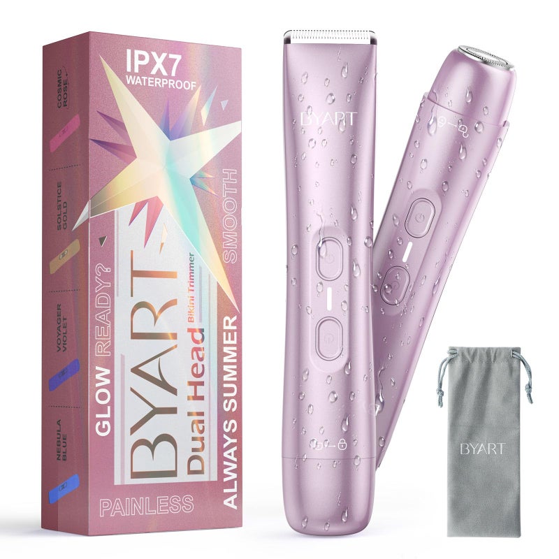 BYART Bikini Trimmer for Women - 2-in-1 Body & Facial Hair Trimmer for Shaving, Wet & Dry Use Cordless Electric Razors for Legs, Underarms, Pubic, Ceramic Blade for Sensitive Skin - No Nicks No Bumps - Image 1
