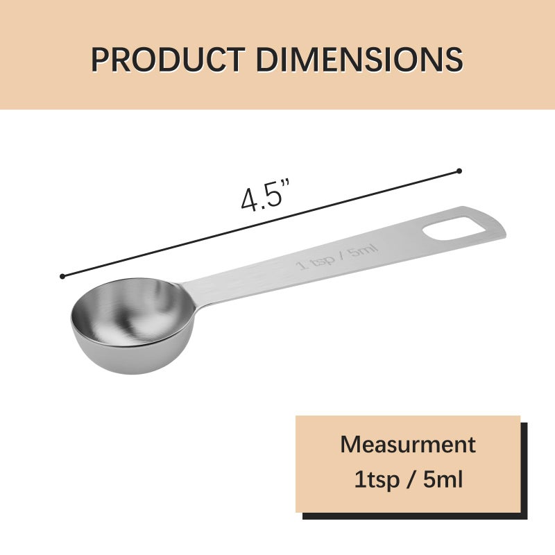 BERYLER 5PCS 1tsp (1/3tbsp, 5ml) Single Measuring Spoon, Stainless Steel Individual Teaspoons Only - Image 2