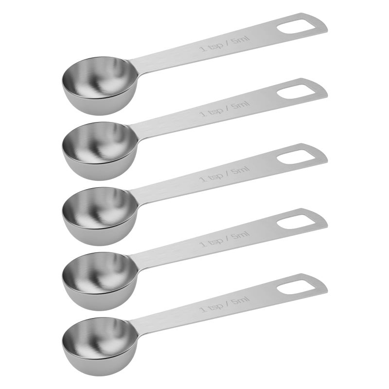 BERYLER 5PCS 1tsp (1/3tbsp, 5ml) Single Measuring Spoon, Stainless Steel Individual Teaspoons Only - Image 1