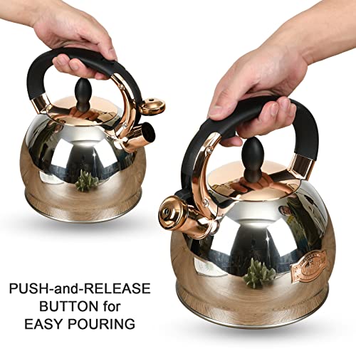 LUXGRACE Stainless Steel Whistling Tea Kettle with Metal Capsulated Bottom for Quick Heat Distribution 2.8 Quart - Image 4