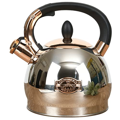 LUXGRACE Stainless Steel Whistling Tea Kettle with Metal Capsulated Bottom for Quick Heat Distribution 2.8 Quart - Image 1